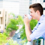 Student drinking coffee